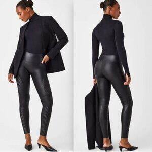 Spanx Faux Leather Moto Leggings in very black size small slimming shaping